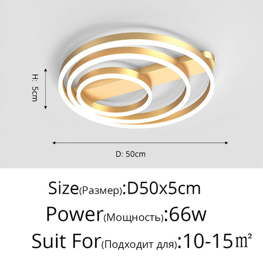 Acrylic Bedroom Ceiling Lamp Household Aluminum Living Room Led Golden Three Circles Round Warm