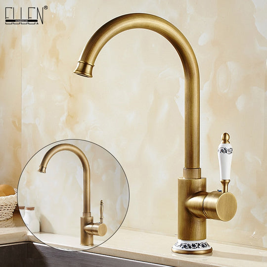 Antique Bronze Kitchen Faucet Hot Cold Water Mixer Crane Deck Mounted Single Hole Sink Tap 360
