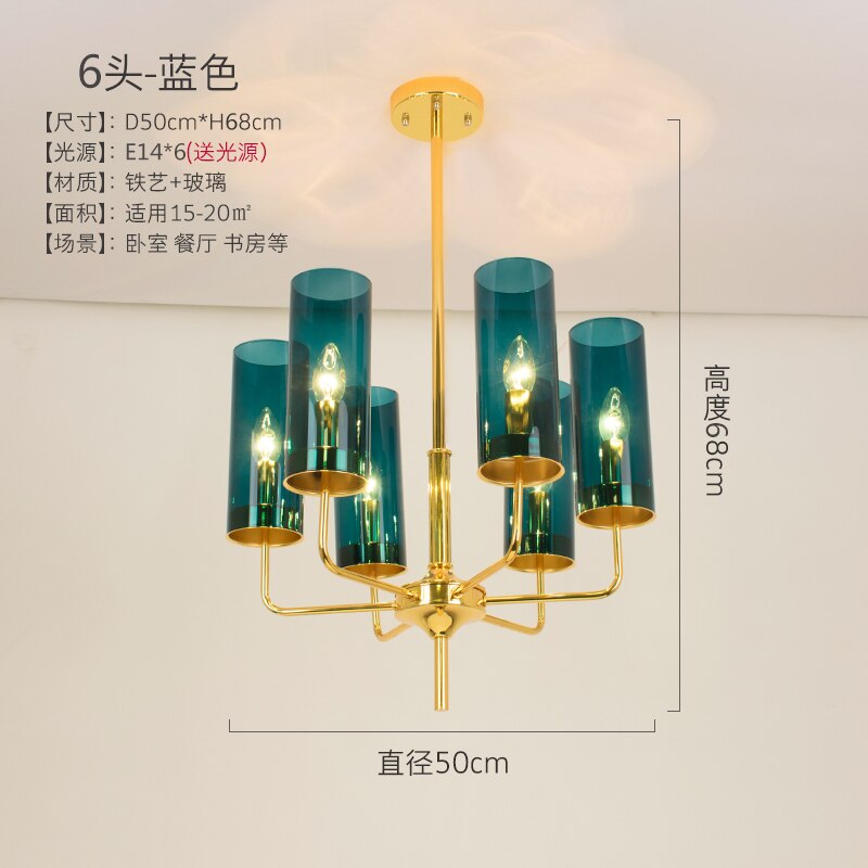 Frida - Blue Cognac Glass Led Chandeliers For Elegant Living Spaces 6 Heads / White 6000K Pendant