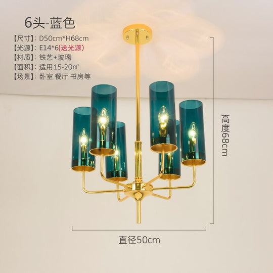 Frida - Blue Cognac Glass Led Chandeliers For Elegant Living Spaces 6 Heads / White 6000K Pendant