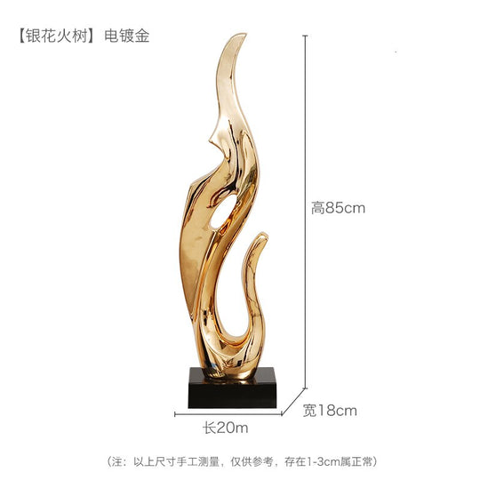 Gold &amp; Silver Resin Abstract Sculptures: Luxurious Electroplated Ornaments For Home And Hotel Decor