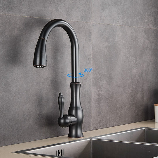 Black Kitchen Faucets Pull Out Sink Mixer Tap Single Lever Water Crane For 360 Rotation
