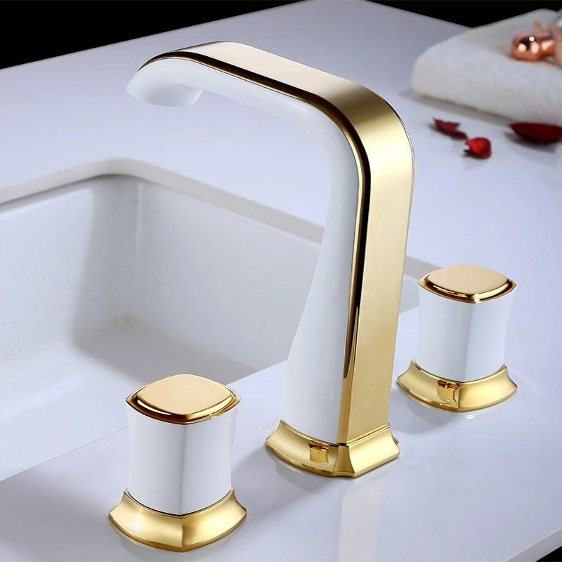 Rose Gold Bathroom Basin Faucets Brass Widespread Sink Mixer Tap Hot &amp; Cold Lavatory Crane 3 Hole