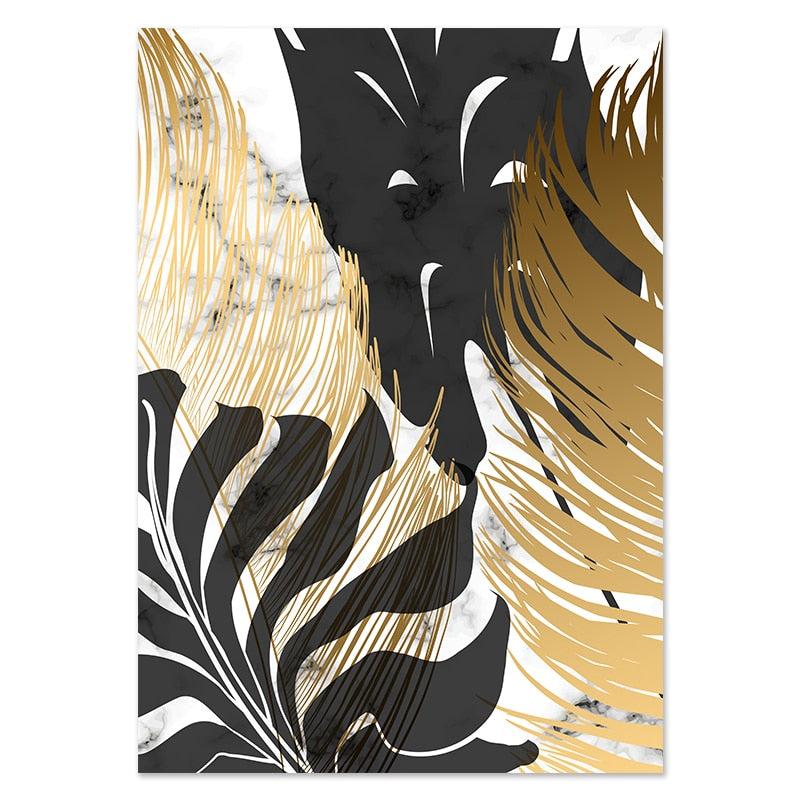 Golden Leaf &amp; Marble Nordic Canvas - Abstract Modern Art For Home Decor 20X25Cm No Frame / Picture