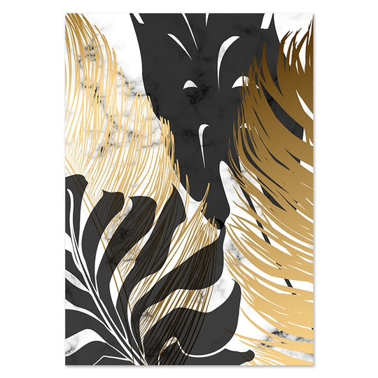 Golden Leaf &amp; Marble Nordic Canvas - Abstract Modern Art For Home Decor 20X25Cm No Frame / Picture