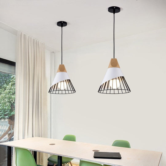 Modern Industrial Lamp Loft Wood Pendant Lights Nordic Iron Hanging Kitchen Bedroom Dining Room