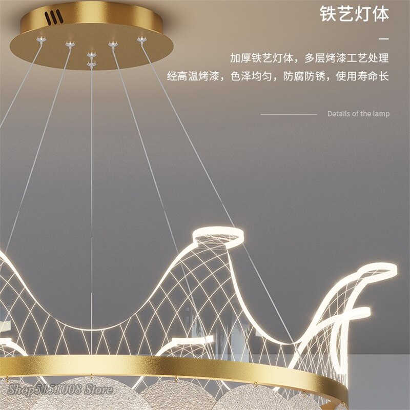 Modern Luxury Crown Chandelier Romantic Led Lustre Hanging Lamp Dimmable Pendant Lamp Living Room