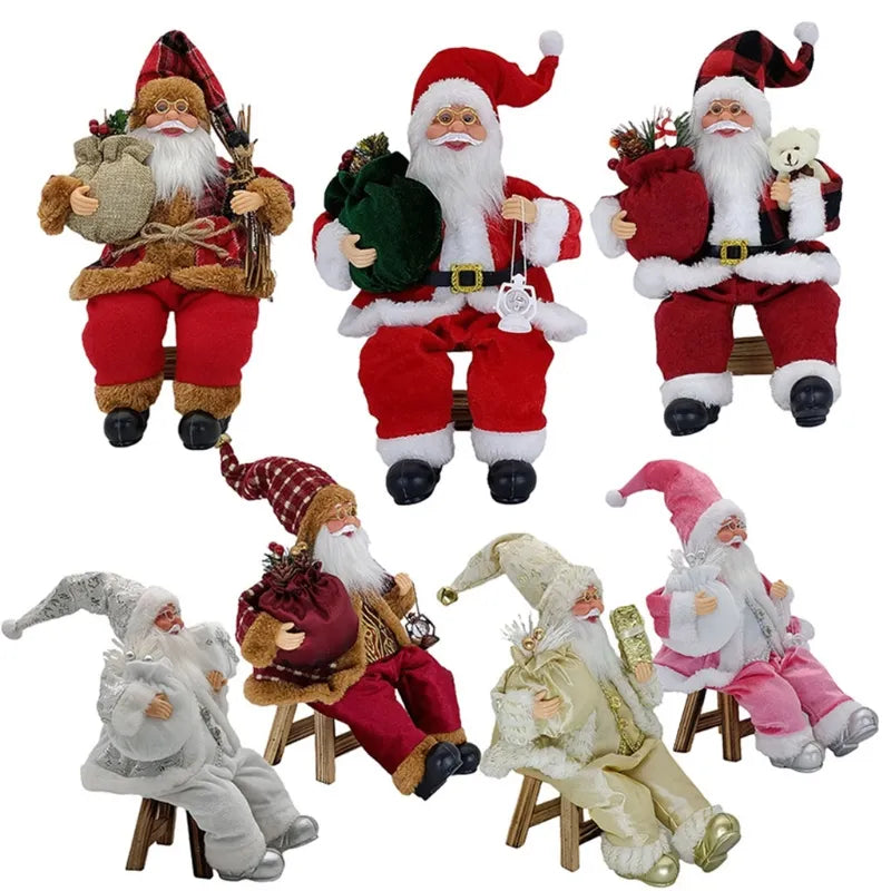 14’’ Sitting Santa Claus Figurines Christmas Figure Decorations Hanging Xmas Tree Ornaments