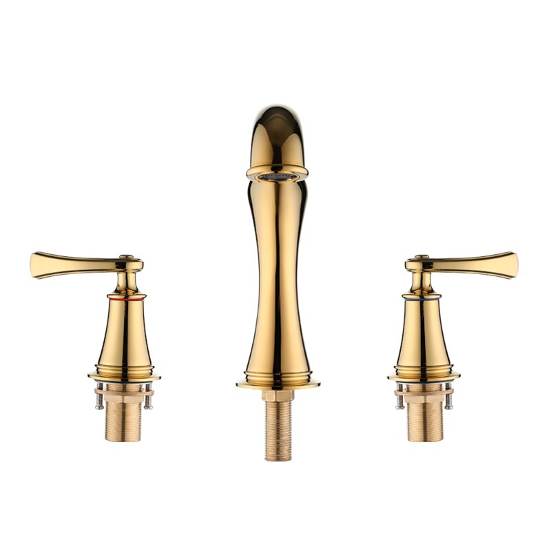 Basin Faucet Widespread American Style Classical Gold Brass Mixer Tap Bathroom Water Sink Faucets