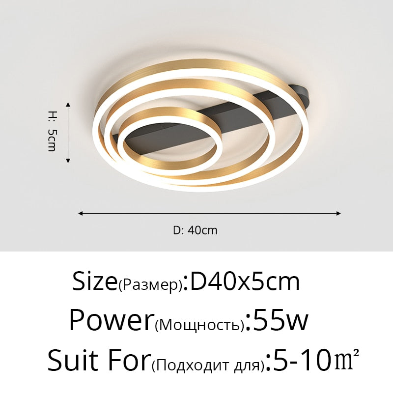 Acrylic Bedroom Ceiling Lamp Household Aluminum Living Room Led Golden Three Circles Round Warm 55W