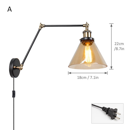 Nordic Led Wall Lamp With Switch Long Pole Background Reading Rocker Glass Aa
