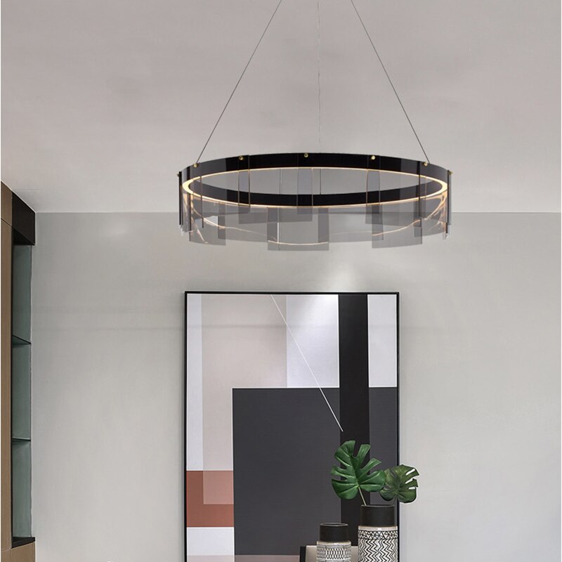 Led Chandelier Modern Glass Light Luxury Minimalist Design For Dining Room Hall Bedroom Rings