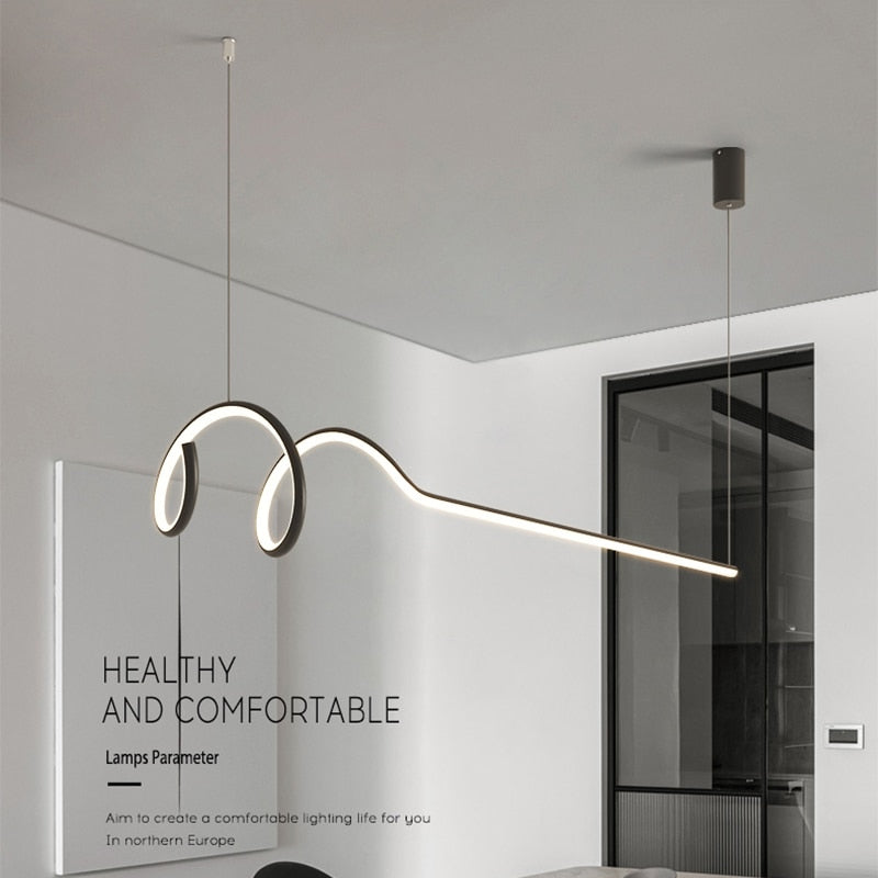 Dining Room Chandelier Modern Minimalist Strip Creative Lamps Led Office Study Dining Bar Pendant