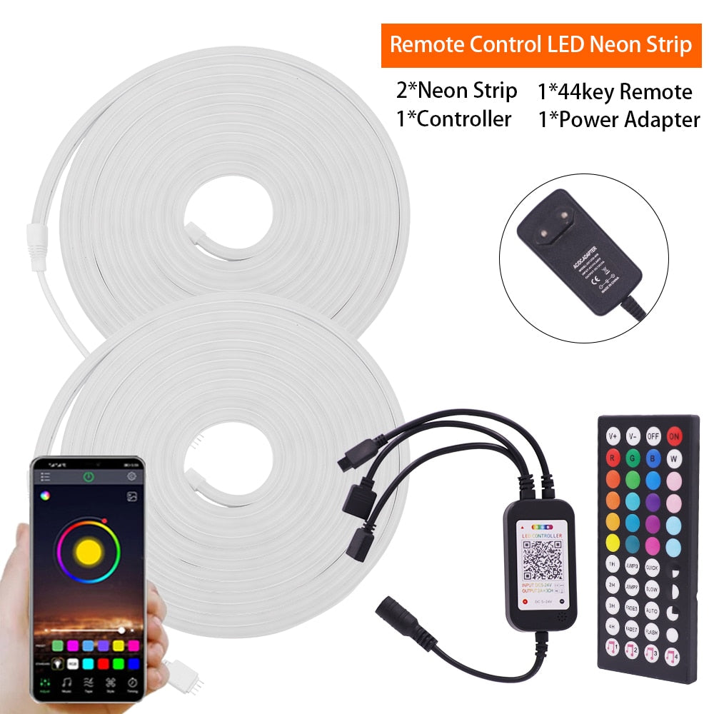 12V Rgb Led Neon Light Strip: Smart Dimmable Decor For Gazebos Blueteeth 2 Rolls / Eu Adapter