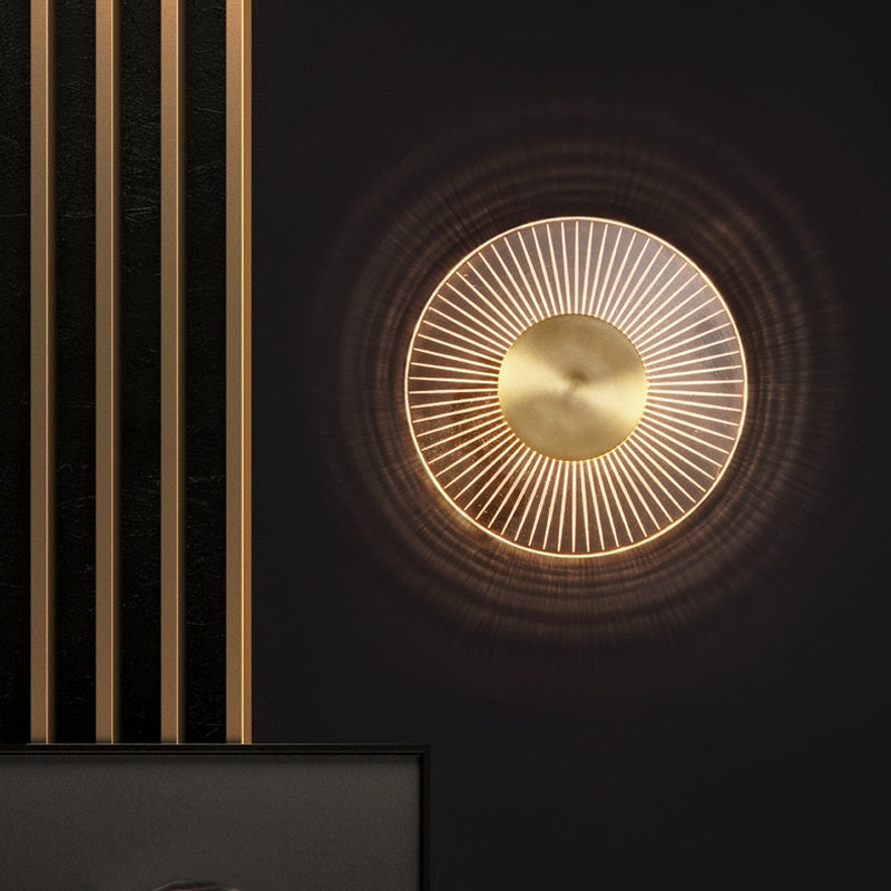 Modern Copper Wall Lamp Golden Round High Light Transmittance Acrylic Living Room Sofa Background