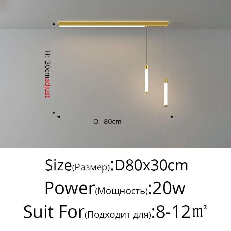 Modern Long Led Chandeliers Lamp Suitable For Bedroom Corridor And Dining Room Black Gold Frame 80