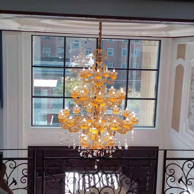 European Style Duplex Building Large Chandelier Villa Hollow Living Room Luxury Hotel Lobby