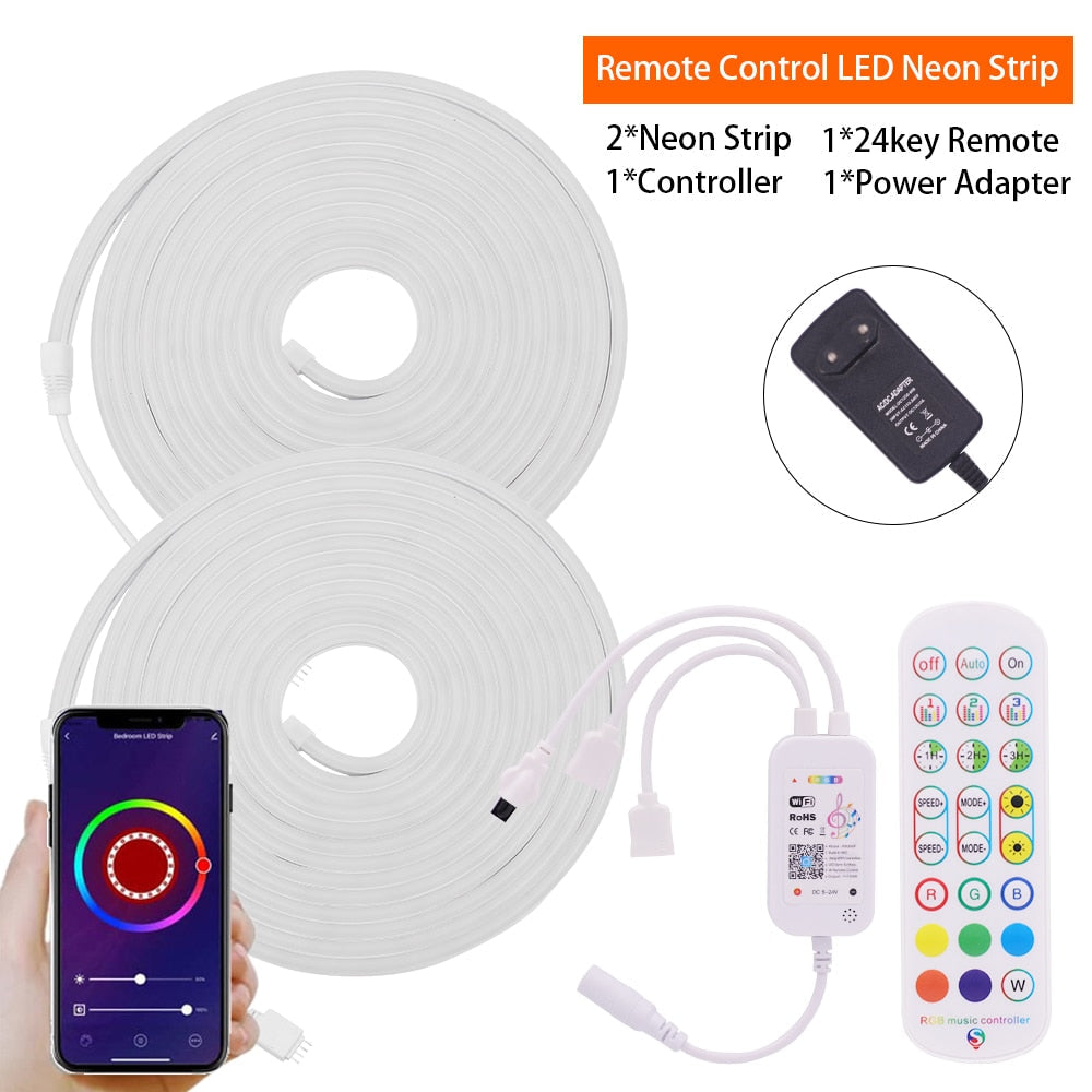 12V Rgb Led Neon Light Strip: Smart Dimmable Decor For Gazebos Tuya Wifi 2 Rolls / Eu Adapter