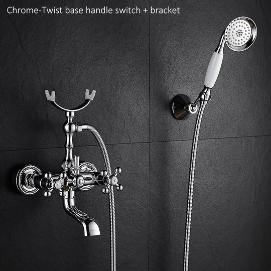Luxury Crystal Handle Bathtub Gold Brass Faucet With Hand Shower Telephone Type Bath Faucets Sets