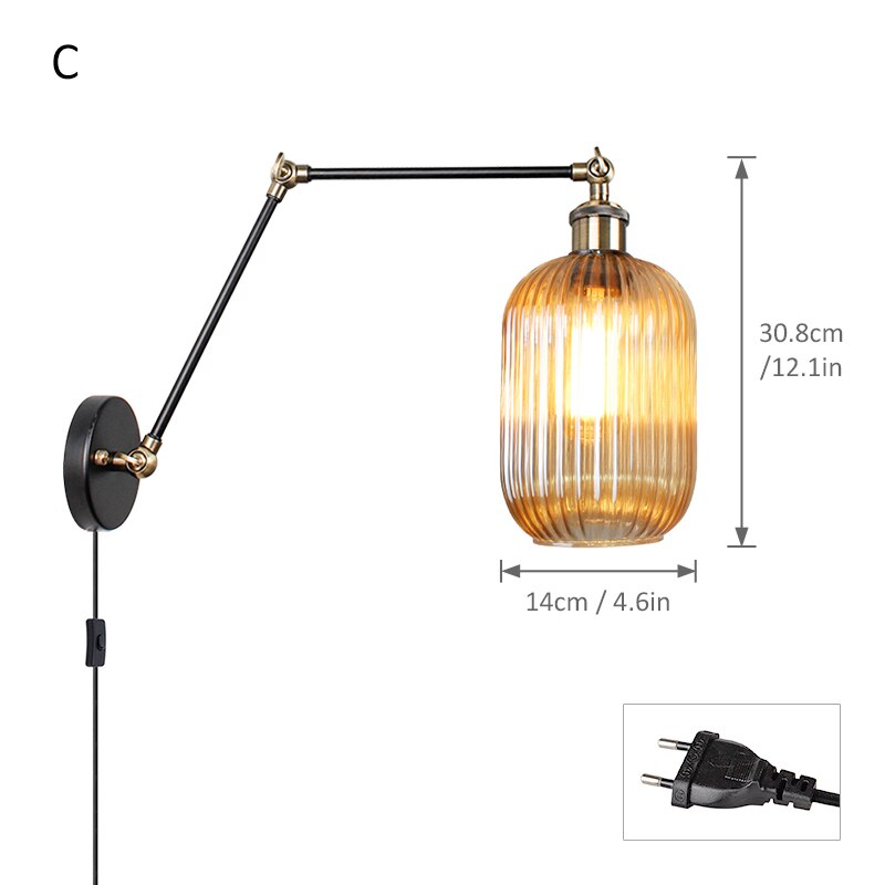 Nordic Led Wall Lamp With Switch Long Pole Background Reading Rocker Glass Ce