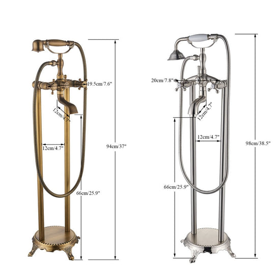 Gold Bathtub Shower Faucet Deck Mount Dual Tube Hot Cold Mixer Systems With Rainfall Handheld Floor