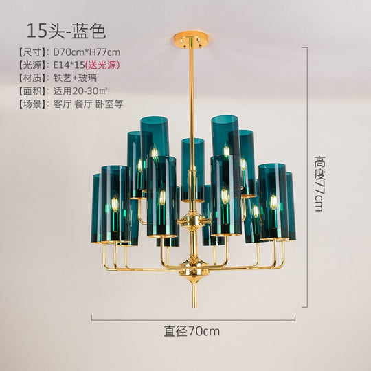 Frida - Blue Cognac Glass Led Chandeliers For Elegant Living Spaces 12 Heads / White 6000K Pendant
