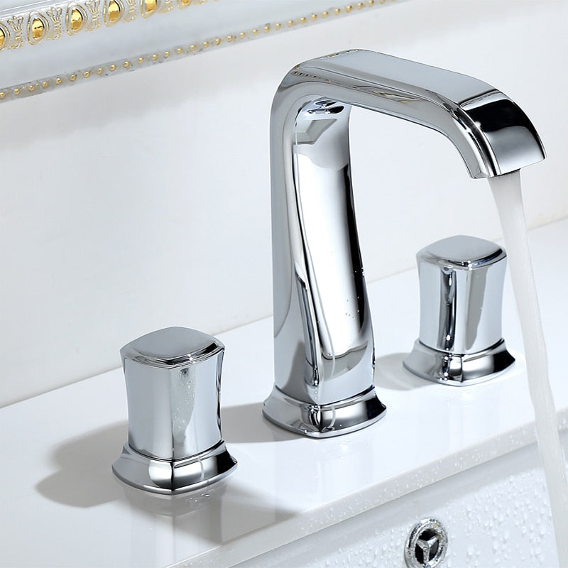 Bathroom Basin Sink Faucets Brass Widespread Mixer Tap Copper Hot &amp; Cold Lavatory Crane 3 Hole