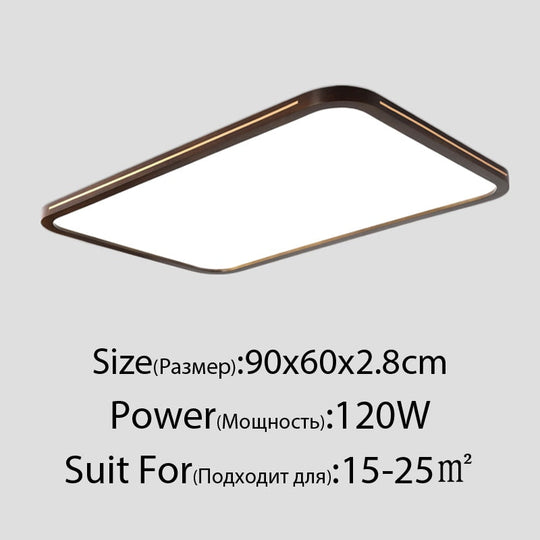 Ultra - Thin Solid Wood Living Room Chandeliers Modern Bedroom Lamp Rectangular Walnut Color Copper