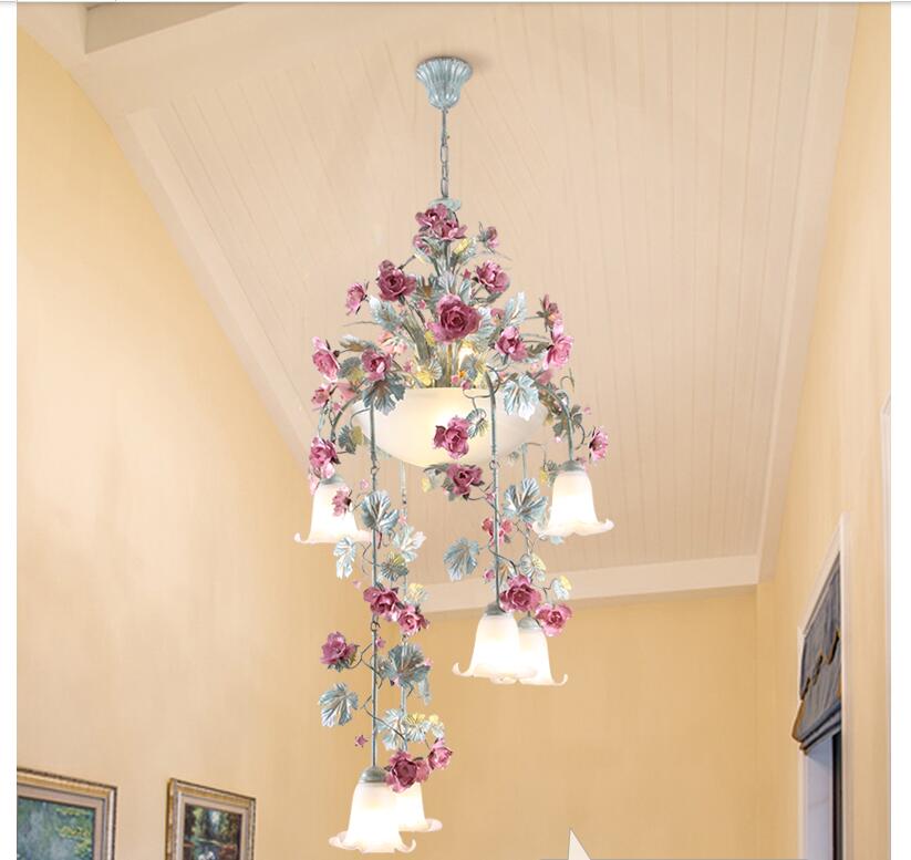 Floral Art Deco Chandelier Lamp - Pink Rose Flower Lustre Light Fixture For Decoration Pendant