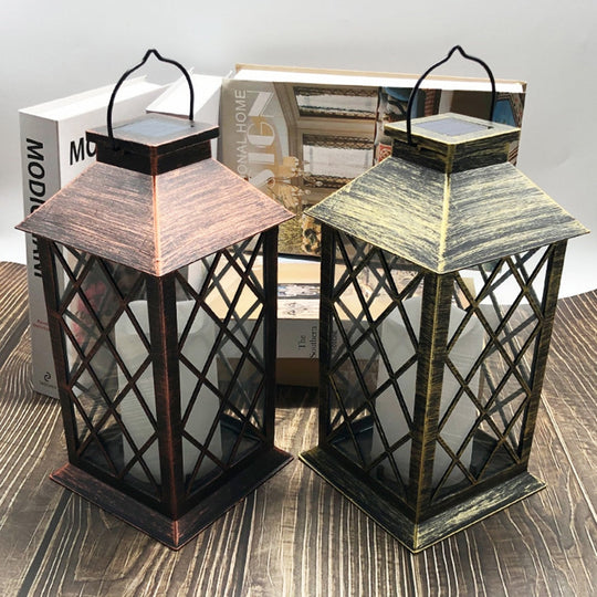 Retro Solar Powered Lamp Hanging Lanterns Warm Light Hollow Lights With Handle Outdoor Garden