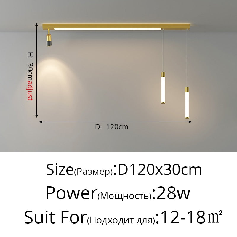 Modern Long Led Chandeliers Lamp Suitable For Bedroom Corridor And Dining Room Black Gold Frame 80