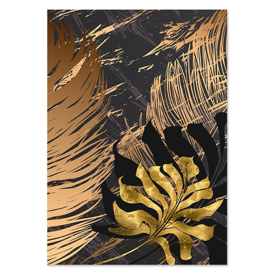 Golden Leaf &amp; Marble Nordic Canvas - Abstract Modern Art For Home Decor 20X25Cm No Frame / Picture