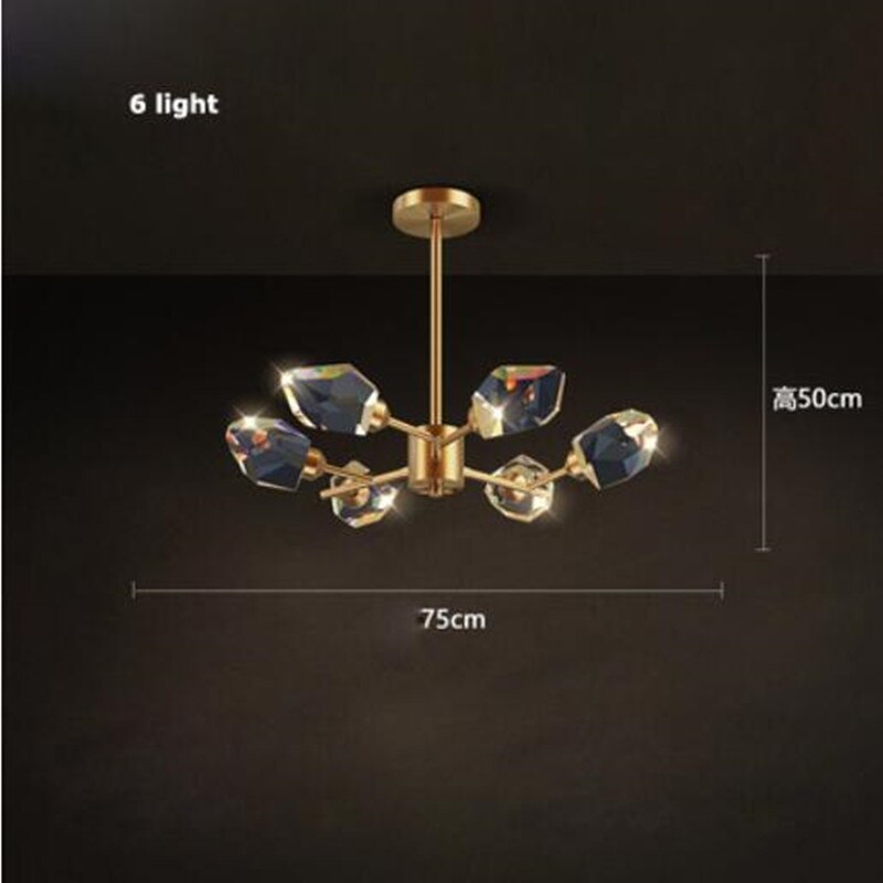 Led Postmodern Crystal Copper Round Chandelier - Elegant Lighting For Dining Rooms 6Light 30W