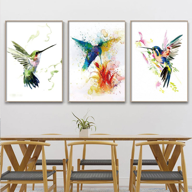 Bright Abstract Hummingbird Watercolor Canvas Art Perfect For Living Room Decor Printings