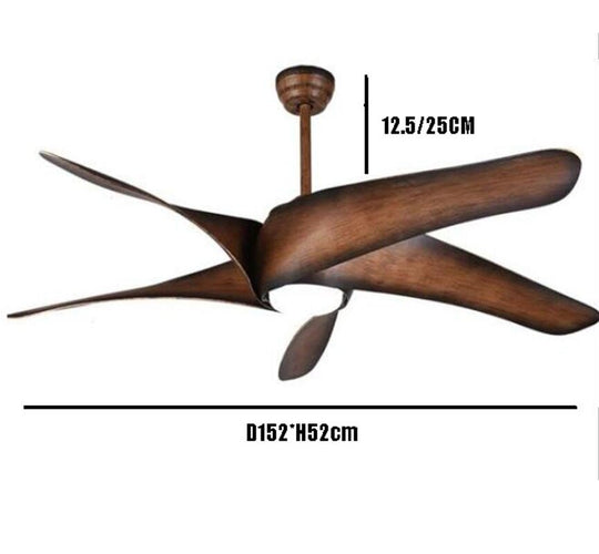 60 - Inch Nordic Brown Vintage Ceiling Fan - Features Led Lights And Remote Control Ideal For