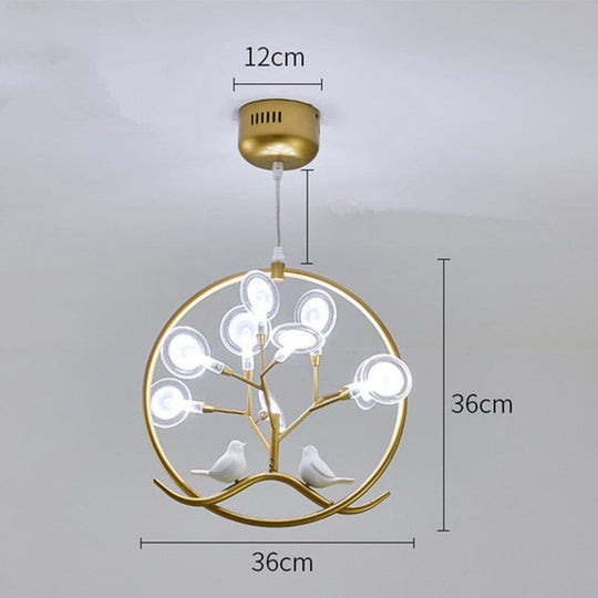 Ring Bird Cage Chandelier Tree Branch Iron Black Gold Chandelier Living Room Bedroom Kitchen