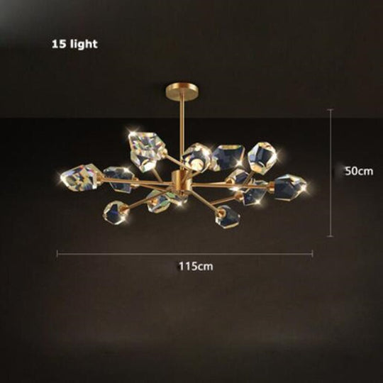 Led Postmodern Crystal Copper Round Chandelier - Elegant Lighting For Dining Rooms 15Light 75W