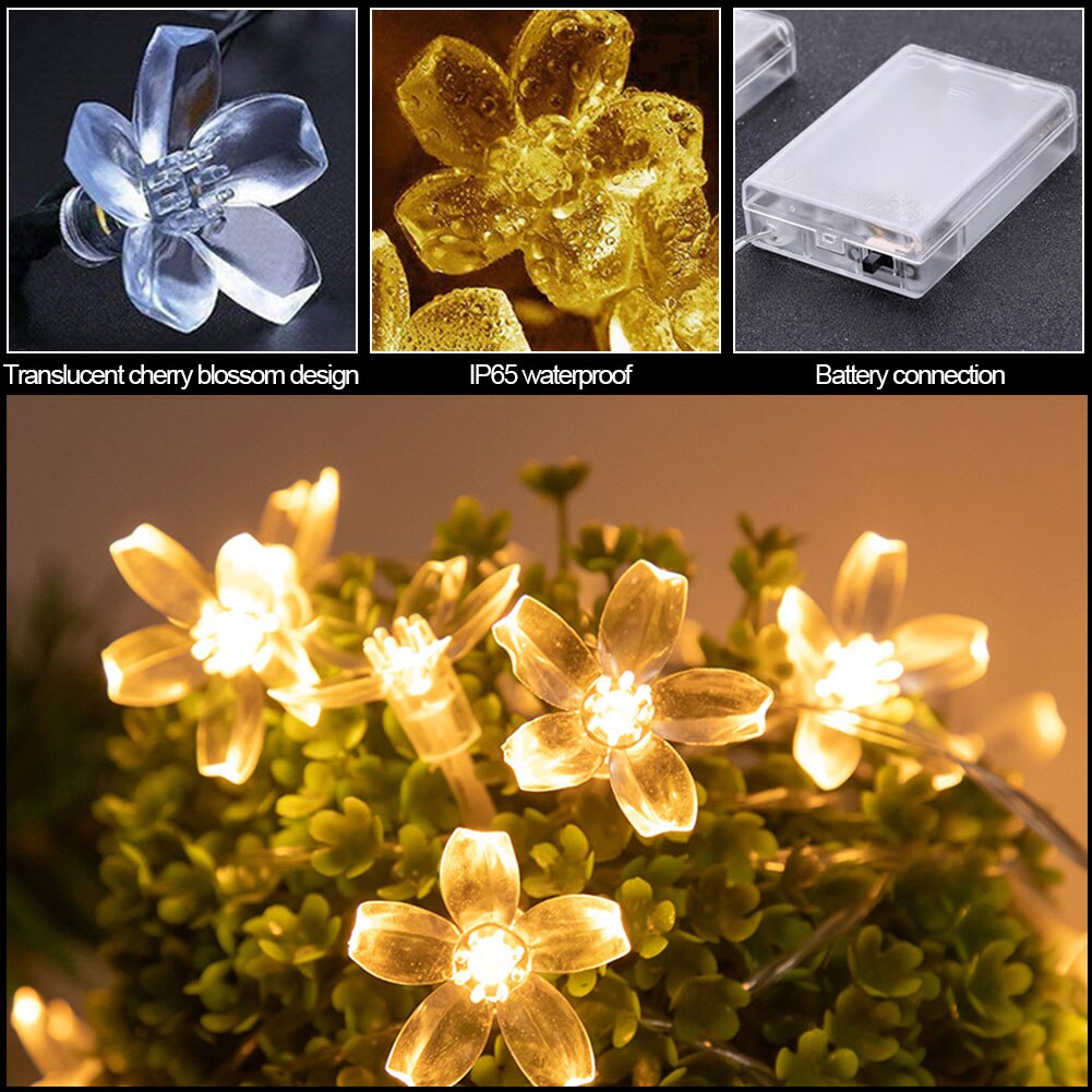 10/40/60 Lights Led String Fairy Crystal Cherry Blossom Flower Garland For Gazebo Indoor Wedding
