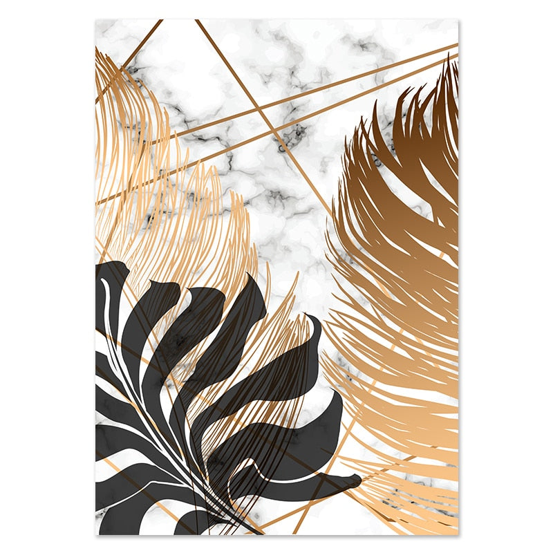 Golden Leaf &amp; Marble Nordic Canvas - Abstract Modern Art For Home Decor 20X25Cm No Frame / Picture