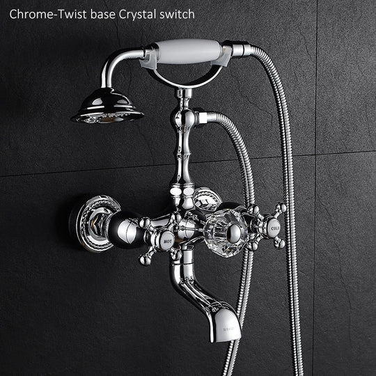 Luxury Crystal Handle Bathtub Gold Brass Faucet With Hand Shower Telephone Type Bath Faucets Sets