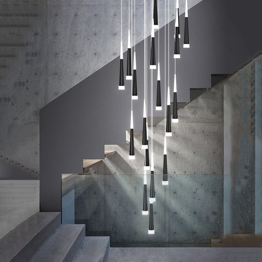 Led Chandelier Gold/Black/White/Coffe/Silver Staircase Long Pendant Lamp Duplex Building Villa
