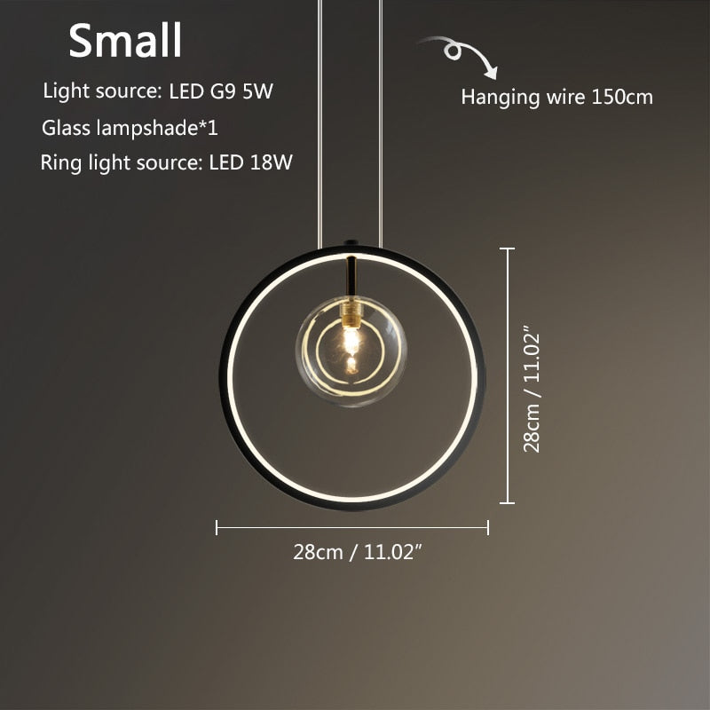 Nordic Pendant Lamp Led 28 48Cm Circle Ceiling Hanging Chandelier Black Loft Living Dining Room