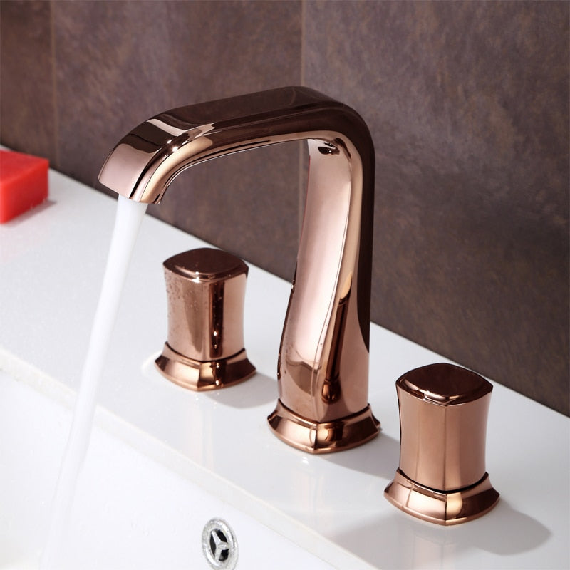 Bathroom Basin Sink Faucets Brass Widespread Mixer Tap Copper Hot &amp; Cold Lavatory Crane 3 Hole