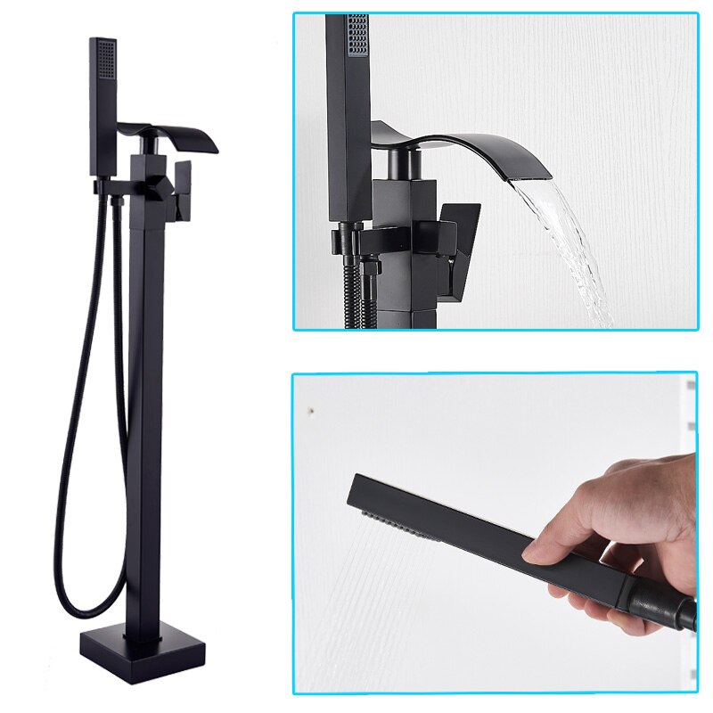 Luxury Matte Black Bathtub Faucet Freestanding Bathroom Tub 6 Types Spout Floor Mounted Bath Shower