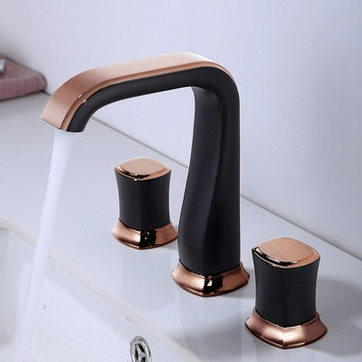 Rose Gold Bathroom Basin Faucets Brass Widespread Sink Mixer Tap Hot &amp; Cold Lavatory Crane 3 Hole