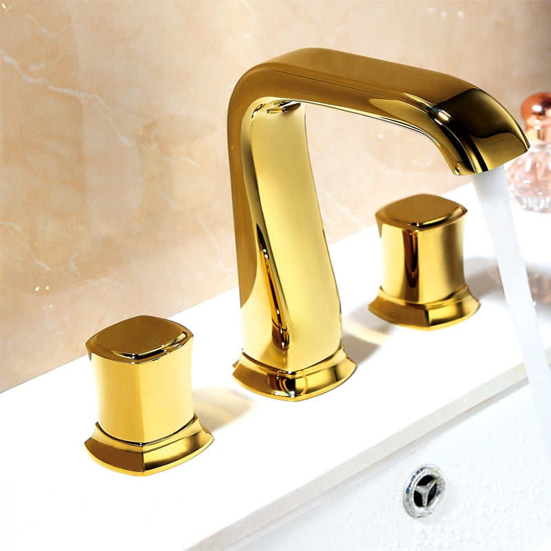 Bathroom Basin Sink Faucets Brass Widespread Mixer Tap Copper Hot &amp; Cold Lavatory Crane 3 Hole