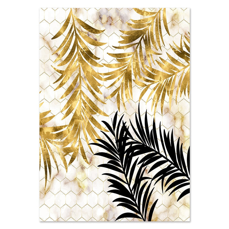 Golden Leaf &amp; Marble Nordic Canvas - Abstract Modern Art For Home Decor 20X25Cm No Frame / Picture