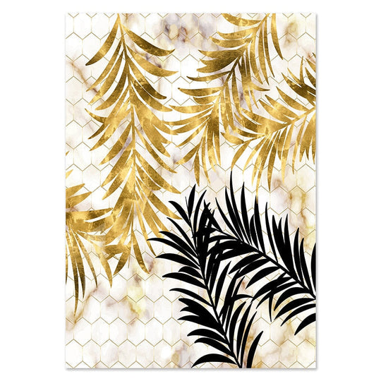 Golden Leaf &amp; Marble Nordic Canvas - Abstract Modern Art For Home Decor 20X25Cm No Frame / Picture