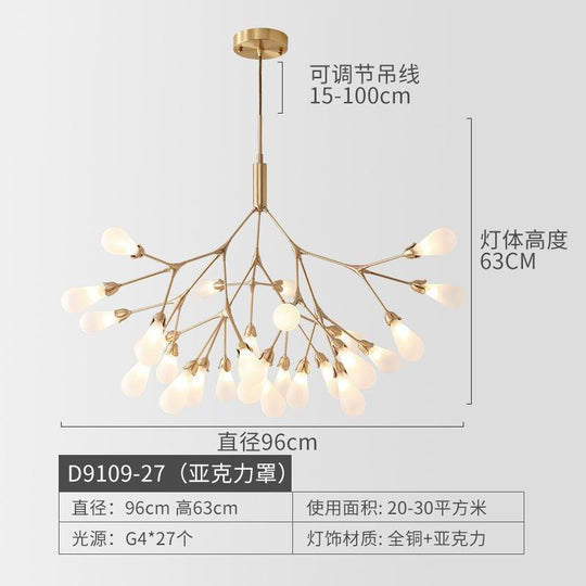 Nordic Copper Luxury Led Chandelier Lighting Firefly Dining Living Room Creative Hanging Lamp
