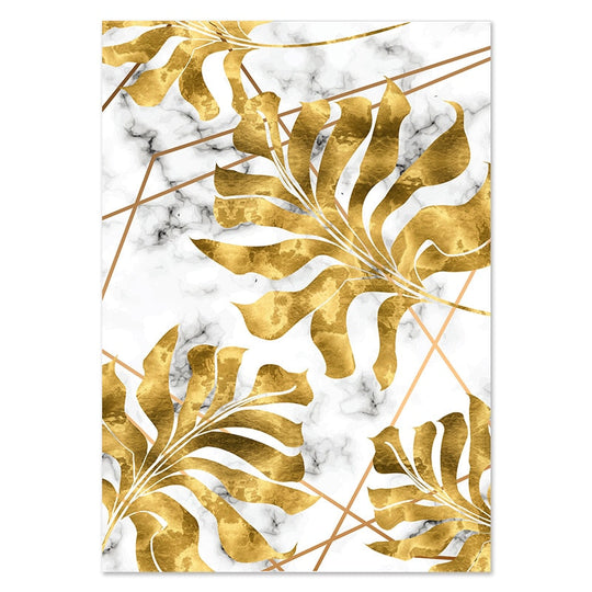 Golden Leaf &amp; Marble Nordic Canvas - Abstract Modern Art For Home Decor 20X25Cm No Frame / Picture